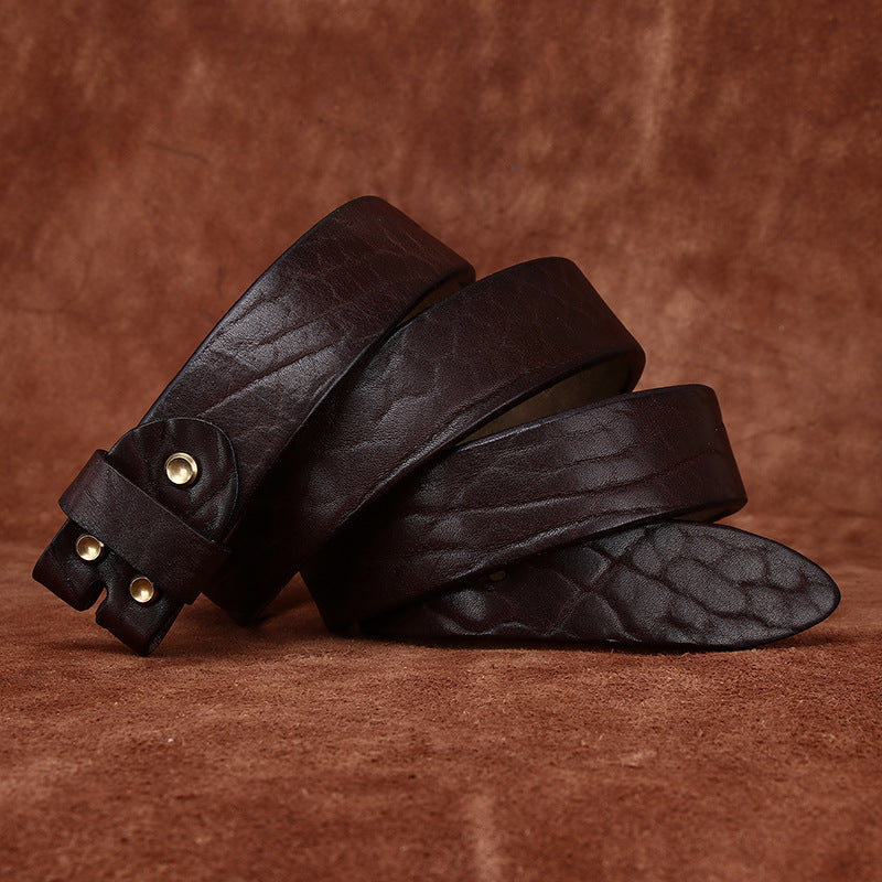 Vintage Textured Leather Men's Belt, Bronze Rivets Retro Waist Strap