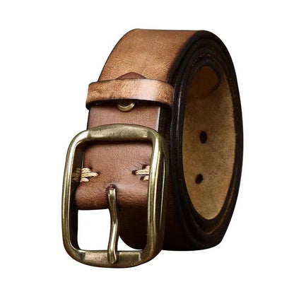 Vintage Distressed Men's Genuine Leather Belt, Classic Metal Buckle, Fully Show Retro Trendy Style