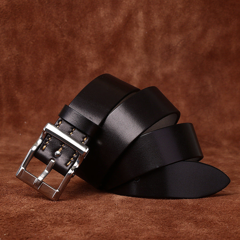 Tough Guy Style Men's Genuine Leather Belt, Bold Metal Buckle Interprets Uninhibited Charm