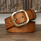 Men's Genuine Leather Belt with Bold Texture, Matte Metal Buckle Shapes a Stylish Silhouette