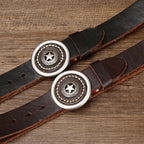 Vintage Distressed Full-Grain Leather Men's Belt, Star Metal Buckle Workwear Style Personality Belt