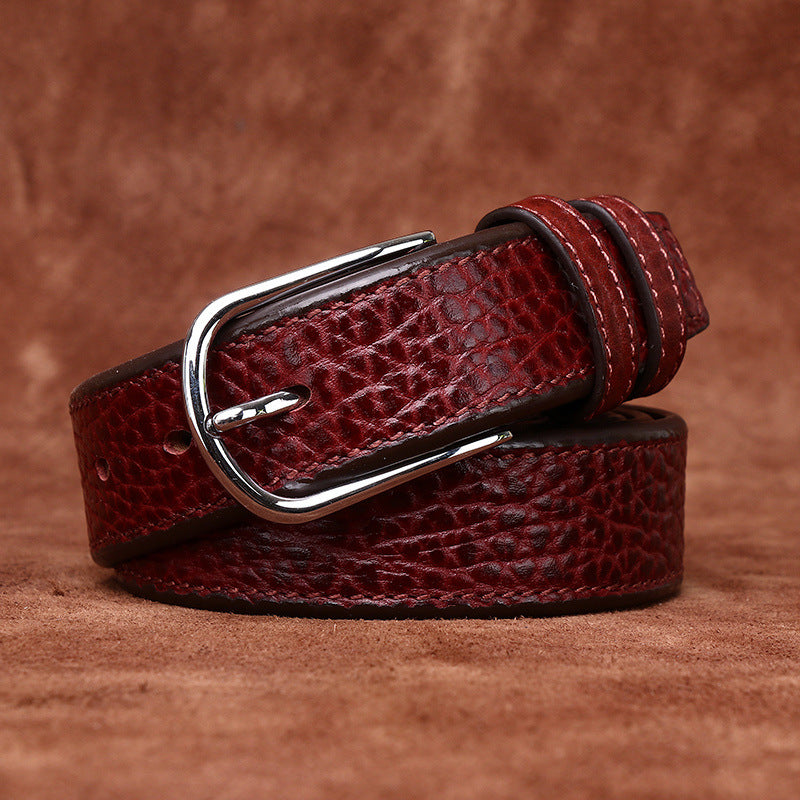 Textured Lychee Pattern Men's Genuine Leather Belt, Silver Pin Buckle for Business and Casual Wear in Multiple Colors
