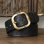 Men's Genuine Leather Belt with Bold Texture, Matte Metal Buckle Shapes a Stylish Silhouette