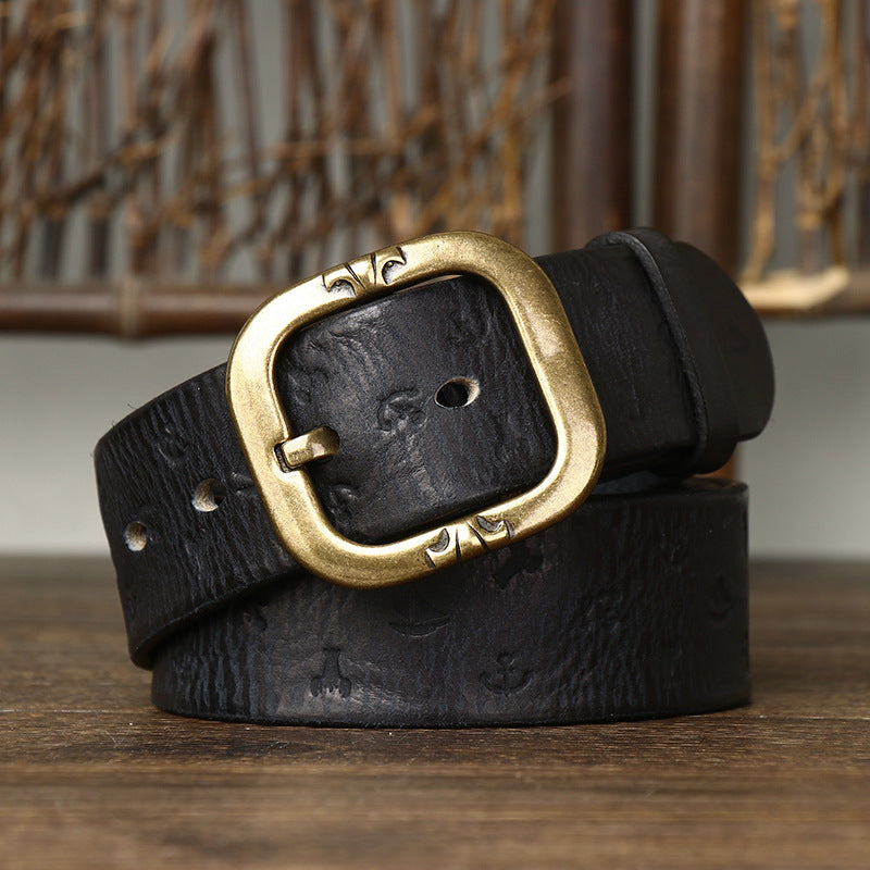 Men's Genuine Leather Belt with Bold Texture, Matte Metal Buckle Shapes a Stylish Silhouette