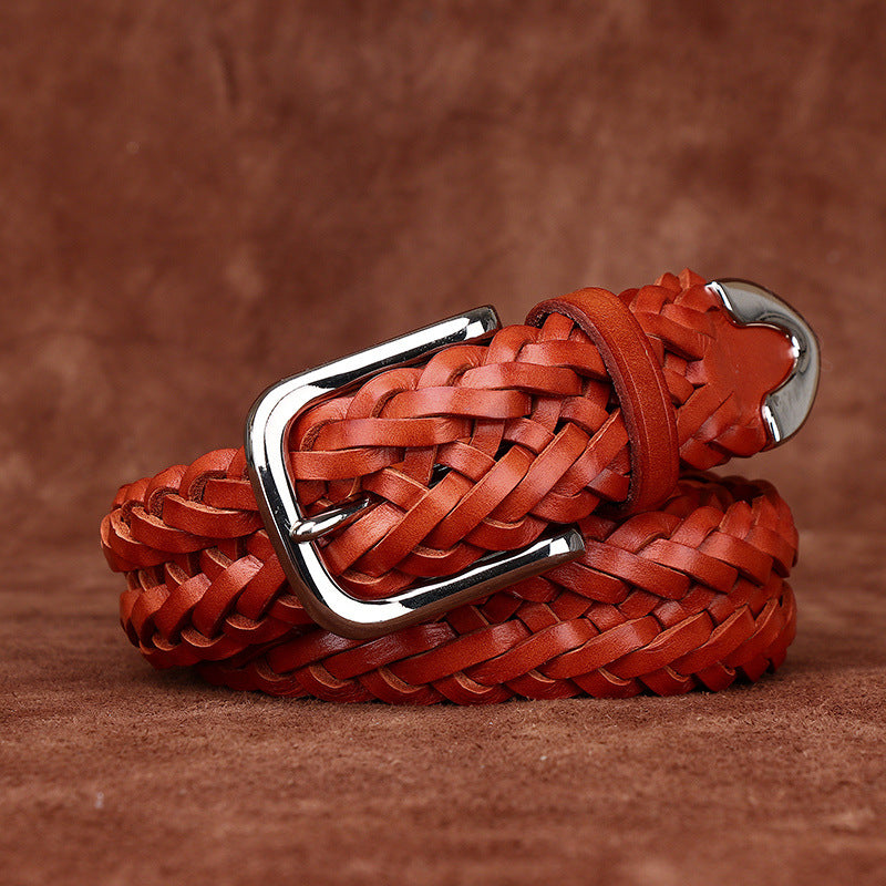 Men's Genuine Leather Belt with Woven Texture, Accented by Metal Buckle, Creating Casual Fashion Sense