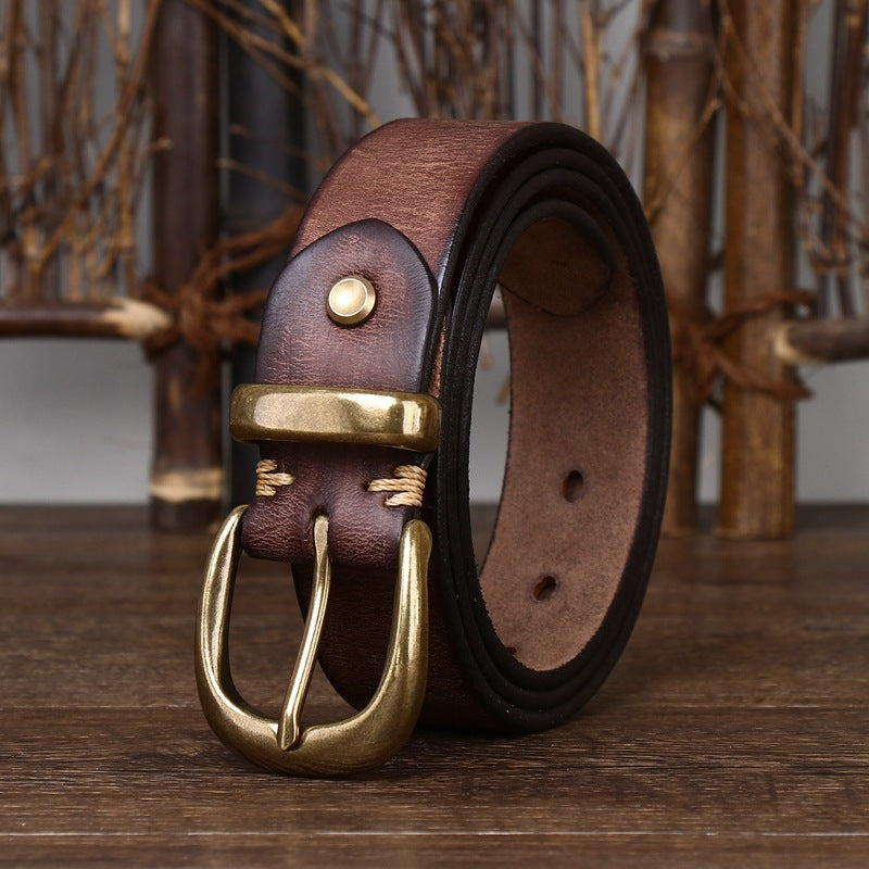 Vintage - Style Men's Belt with Copper Buckle