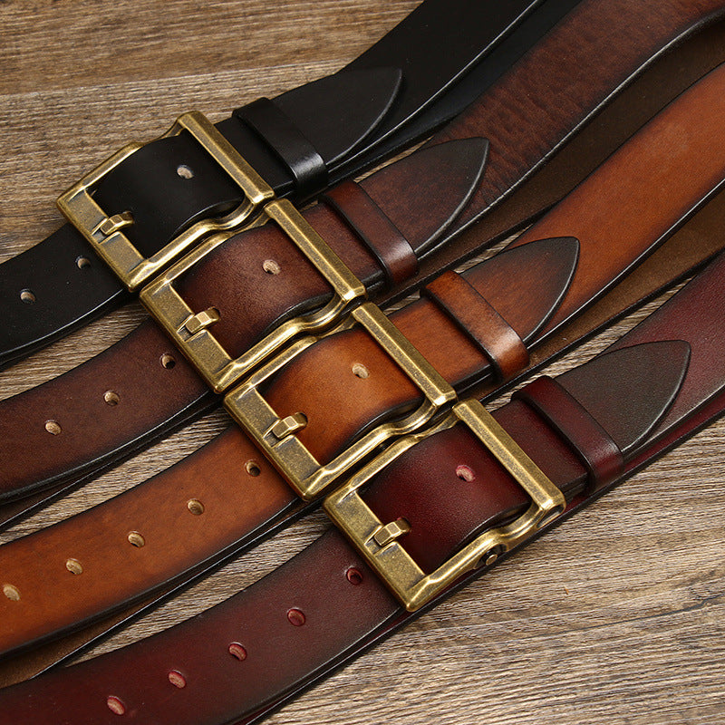 Tough Guy Style Men's Genuine Leather Belt, Bold Metal Buckle Interprets Uninhibited Charm