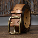 Vintage Distressed Men's Genuine Leather Belt, Classic Metal Buckle, Fully Show Retro Trendy Style