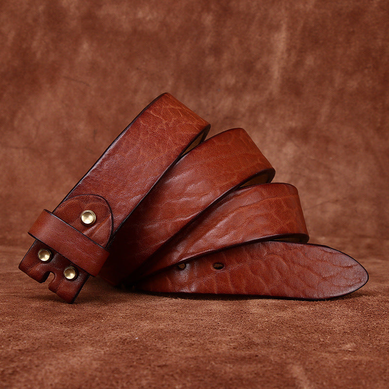 Vintage Textured Leather Men's Belt, Bronze Rivets Retro Waist Strap
