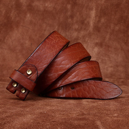 Vintage Textured Leather Men's Belt, Bronze Rivets Retro Waist Strap