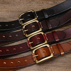 Vintage Distressed Men's Genuine Leather Belt, Classic Metal Buckle, Highlighting Retro Trendy Charm