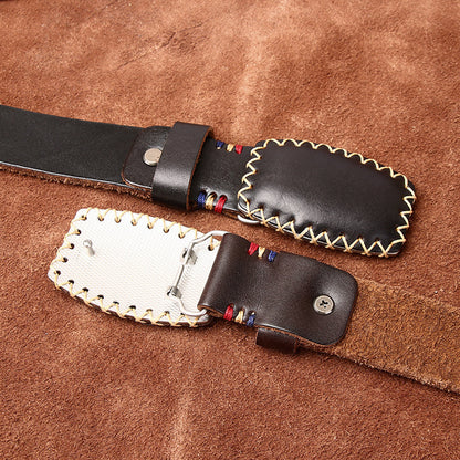 Hand-Stitched Vintage Men's Belt, Genuine Leather Retro Style Waist Strap