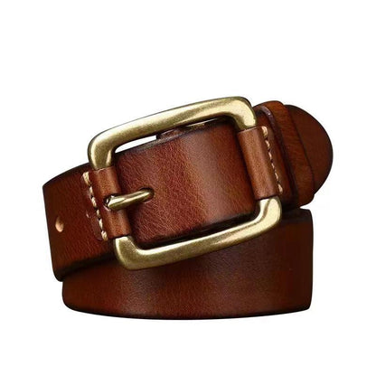 Vintage Distressed Men's Genuine Leather Belt, Classic Metal Buckle, Highlighting Retro Trendy Charm