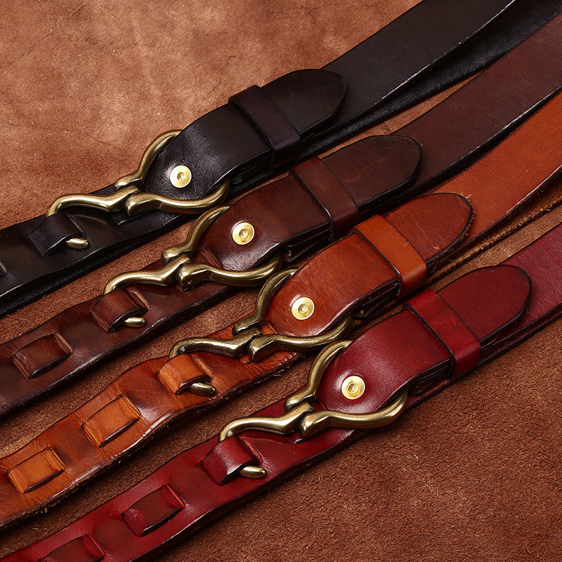 Vintage Distressed Men's Genuine Leather Belt, Unique Hook - Shaped Buckle, Fully Show Rugged and Uninhibited Style