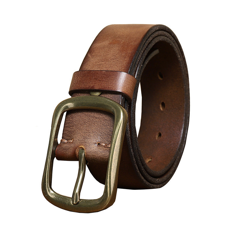Vintage Distressed Men's Genuine Leather Belt, Classic Metal Buckle, Create Retro Trendy Style