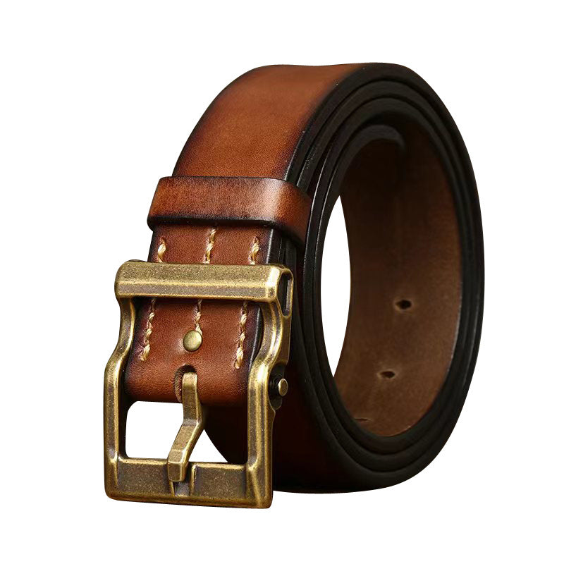 Tough Guy Style Men's Genuine Leather Belt, Bold Metal Buckle Interprets Uninhibited Charm