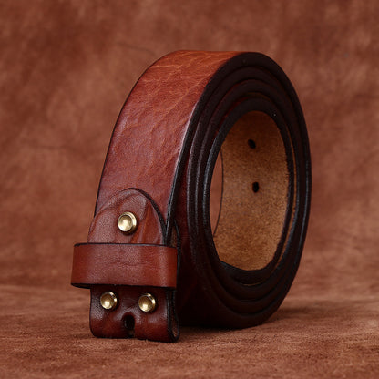 Vintage Textured Leather Men's Belt, Bronze Rivets Retro Waist Strap