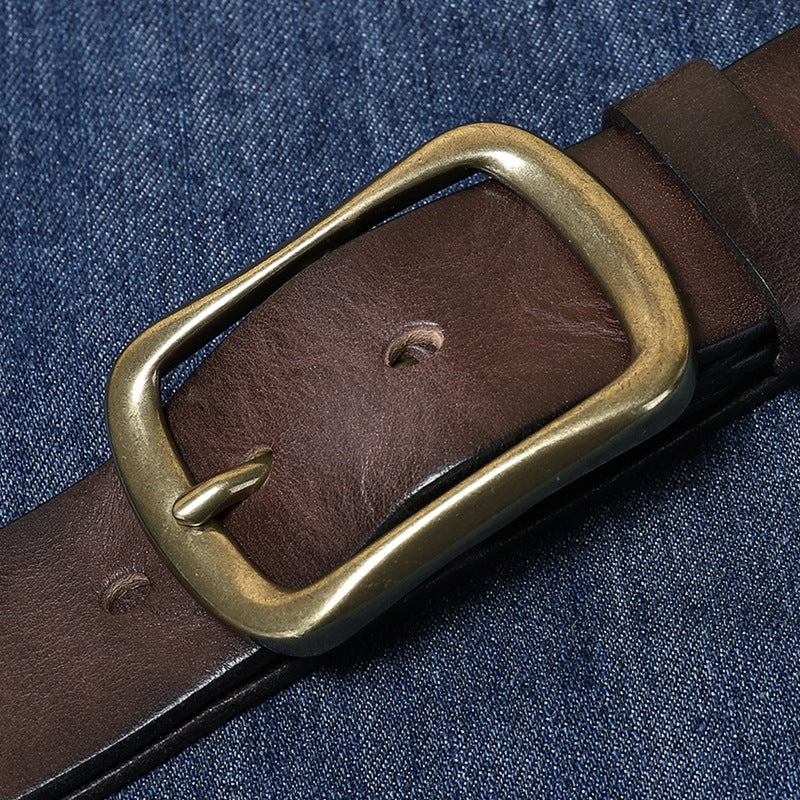 Vintage Distressed Men's Genuine Leather Belt, Classic Metal Buckle, Create Retro Trendy Style