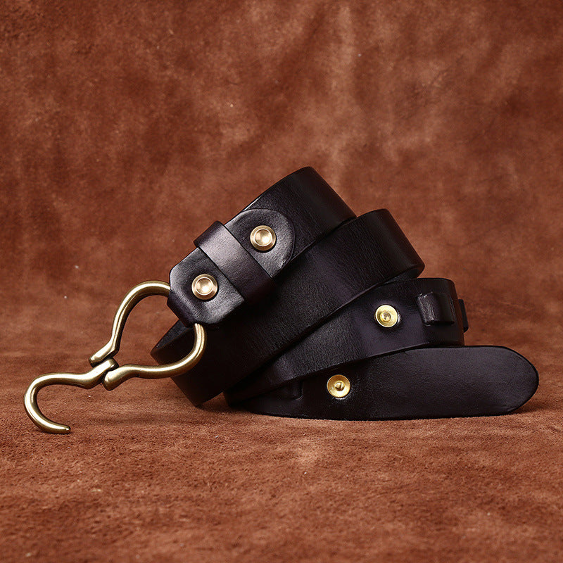 Vintage Distressed Men's Genuine Leather Belt, Unique Hook - Shaped Buckle, Fully Show Rugged and Uninhibited Style