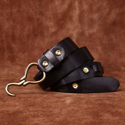 Vintage Distressed Men's Genuine Leather Belt, Unique Hook - Shaped Buckle, Fully Show Rugged and Uninhibited Style