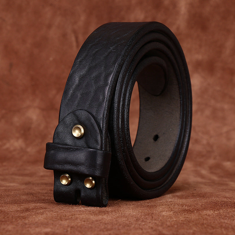 Vintage Textured Leather Men's Belt, Bronze Rivets Retro Waist Strap