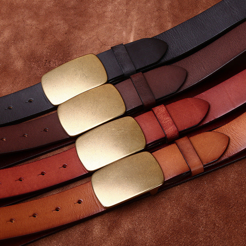 Vintage Distressed Men's Genuine Leather Belt, Accented with Metal Buckle, Highlighting Rugged and Uninhibited Style