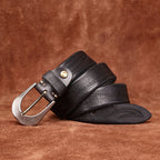 Retro Style Men's Cowhide Belt, Feather Embossed Metal Buckle Multi-Color Casual Waistband