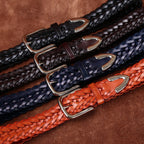 Men's Genuine Leather Belt with Woven Texture, Accented by Metal Buckle, Creating Casual Fashion Sense
