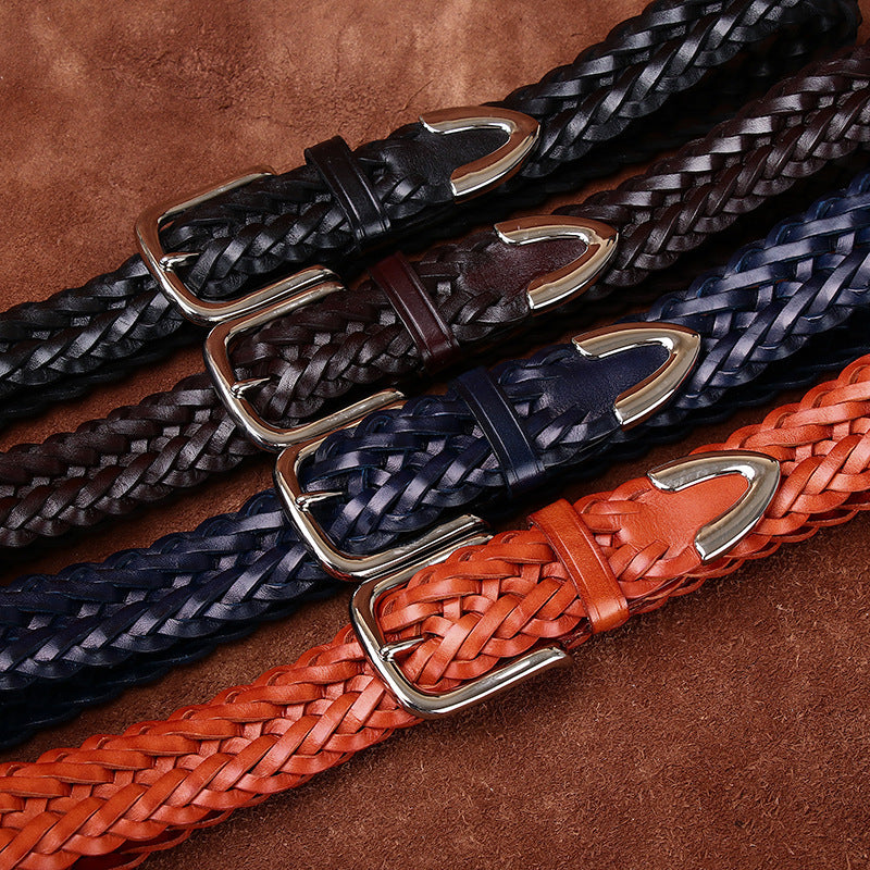 Men's Genuine Leather Belt with Woven Texture, Accented by Metal Buckle, Creating Casual Fashion Sense
