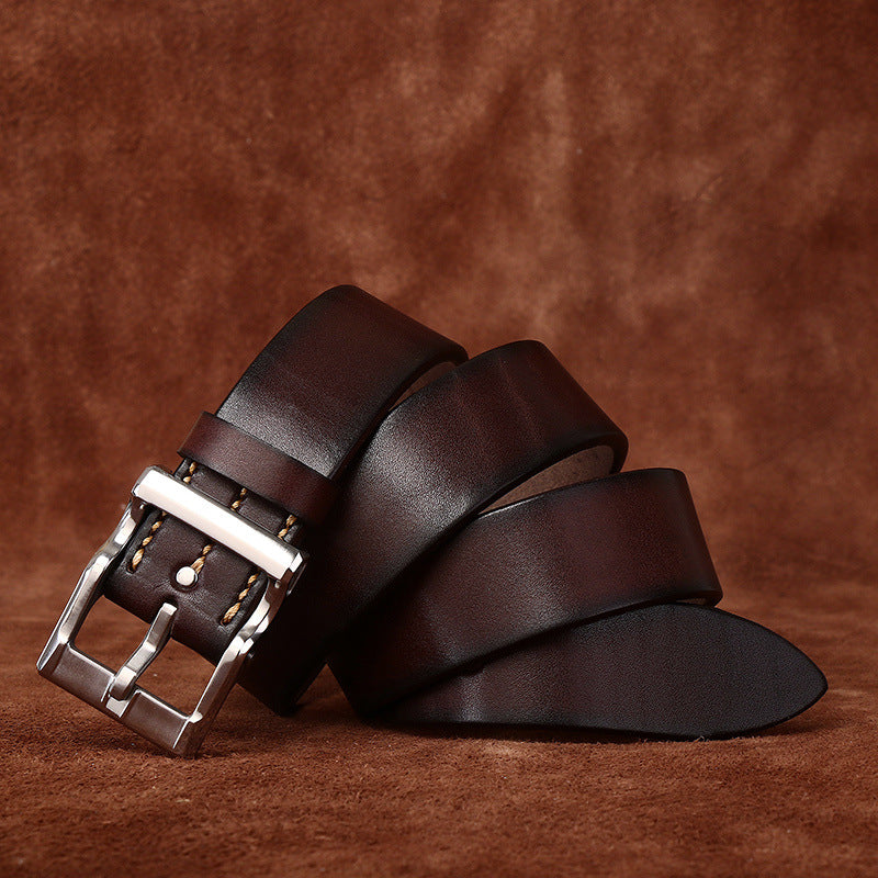 Tough Guy Style Men's Genuine Leather Belt, Bold Metal Buckle Interprets Uninhibited Charm