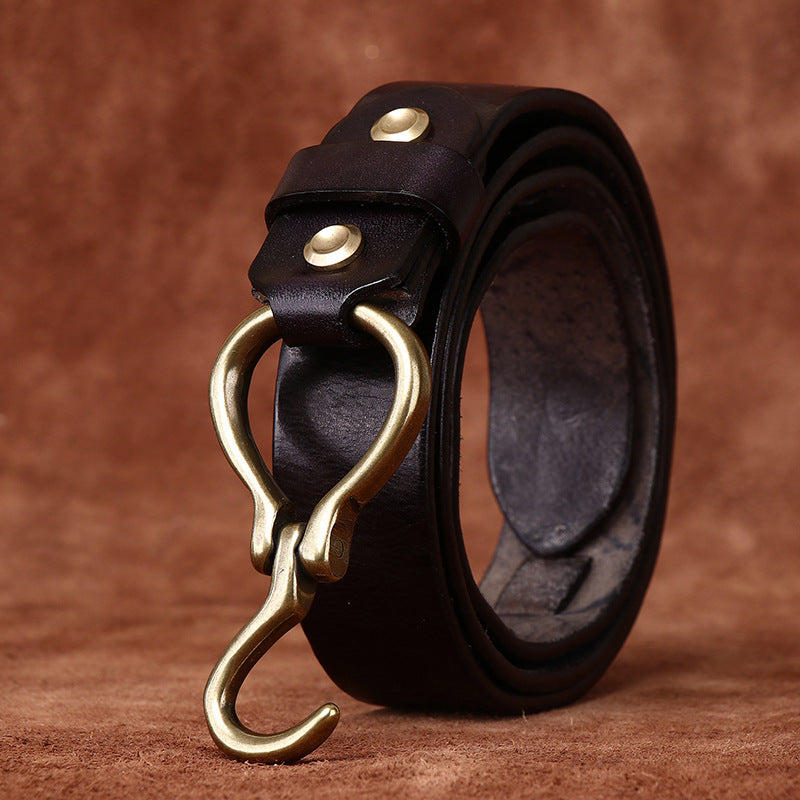 Vintage Distressed Men's Genuine Leather Belt, Unique Hook - Shaped Buckle, Fully Show Rugged and Uninhibited Style