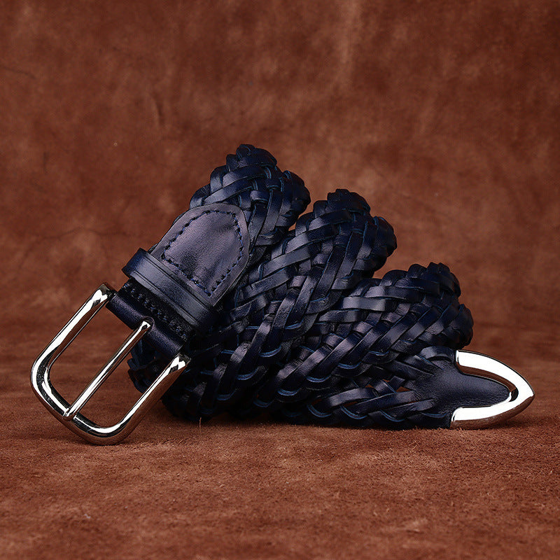 Men's Genuine Leather Belt with Woven Texture, Accented by Metal Buckle, Creating Casual Fashion Sense