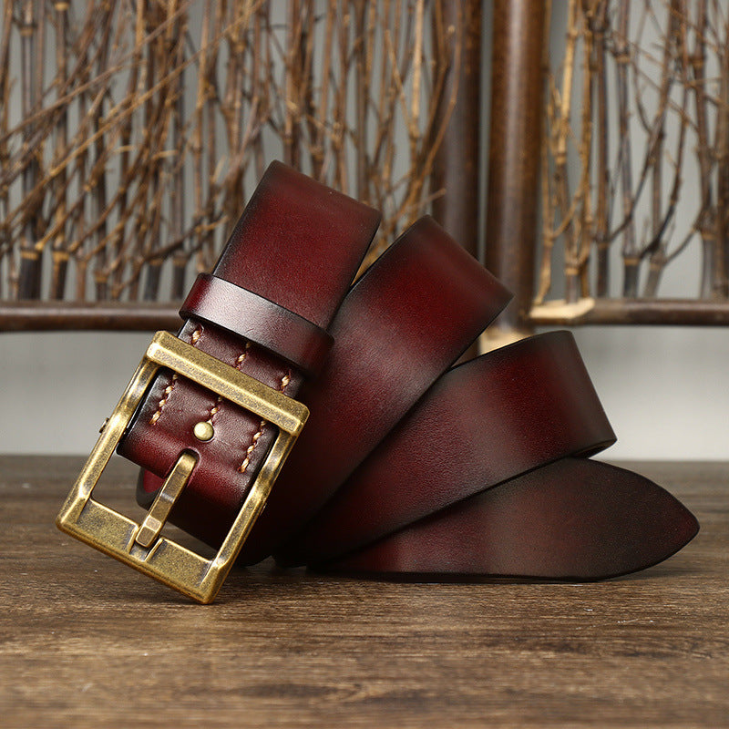 Tough Guy Style Men's Genuine Leather Belt, Bold Metal Buckle Interprets Uninhibited Charm