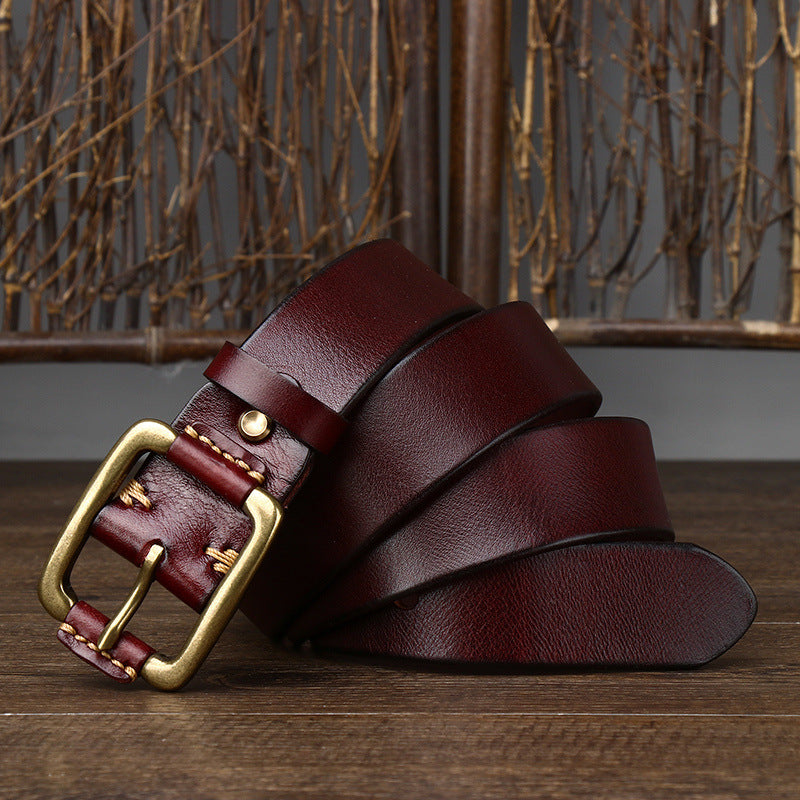 Vintage Distressed Men's Genuine Leather Belt, Classic Metal Buckle, Highlighting Retro Trendy Charm