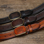 Men's Vintage Carved Genuine Leather Belt, With Unique Buckle, Showing Distinctive Style