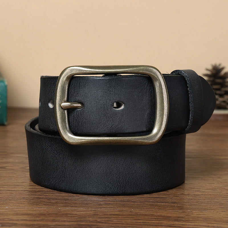 Vintage Distressed Men's Genuine Leather Belt, Classic Metal Buckle, Create Retro Trendy Style