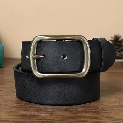 Vintage Distressed Men's Genuine Leather Belt, Classic Metal Buckle, Create Retro Trendy Style