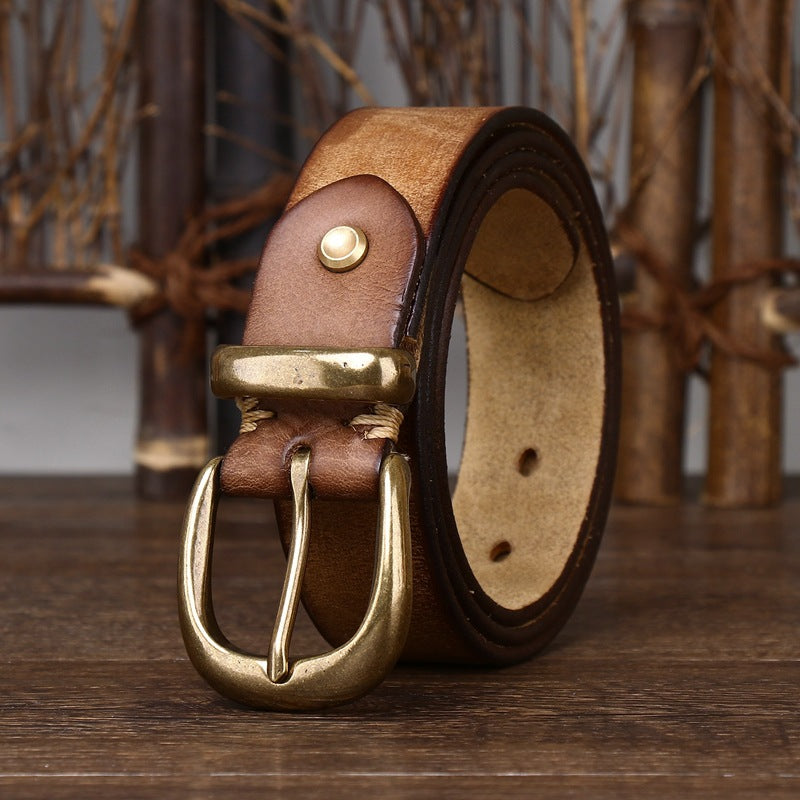 Vintage - Style Men's Belt with Copper Buckle