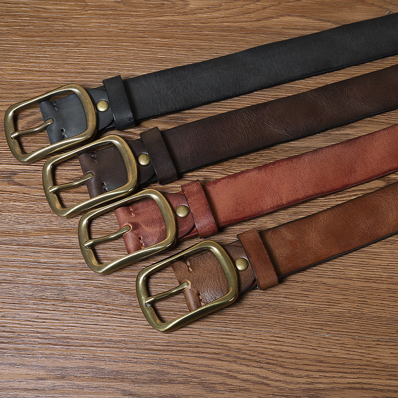 Vintage Distressed Men's Genuine Leather Belt, Classic Metal Buckle, Create Retro Trendy Style