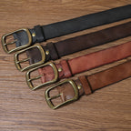 Vintage Distressed Men's Genuine Leather Belt, Classic Metal Buckle, Create Retro Trendy Style