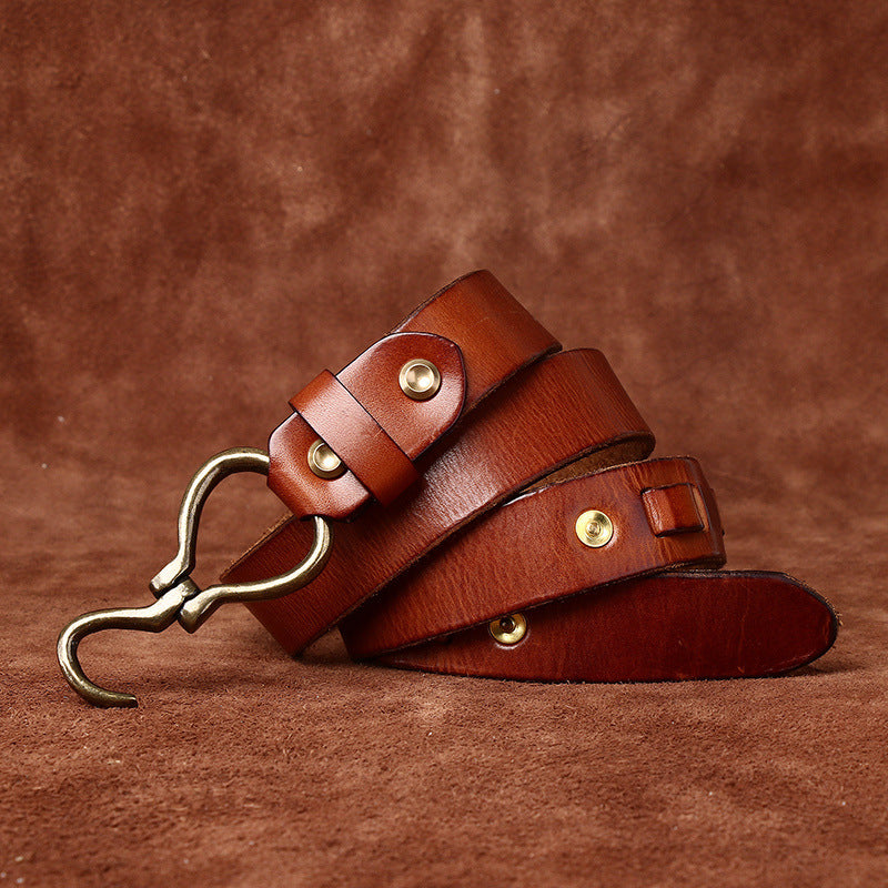 Vintage Distressed Men's Genuine Leather Belt, Unique Hook - Shaped Buckle, Fully Show Rugged and Uninhibited Style
