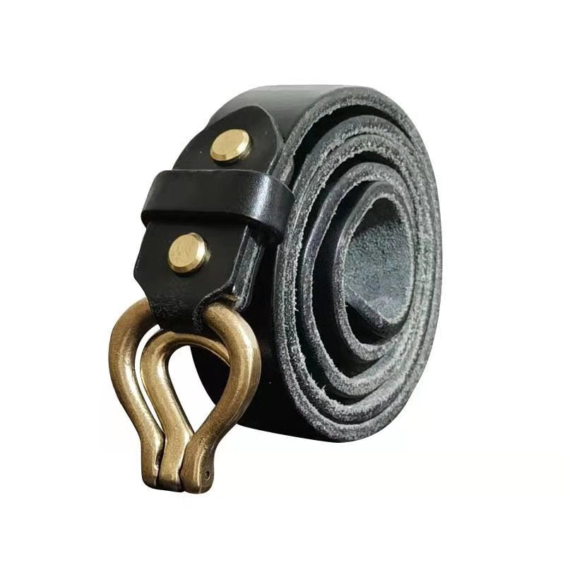 Vintage Distressed Men's Genuine Leather Belt, Unique Hook - Shaped Buckle, Fully Show Rugged and Uninhibited Style