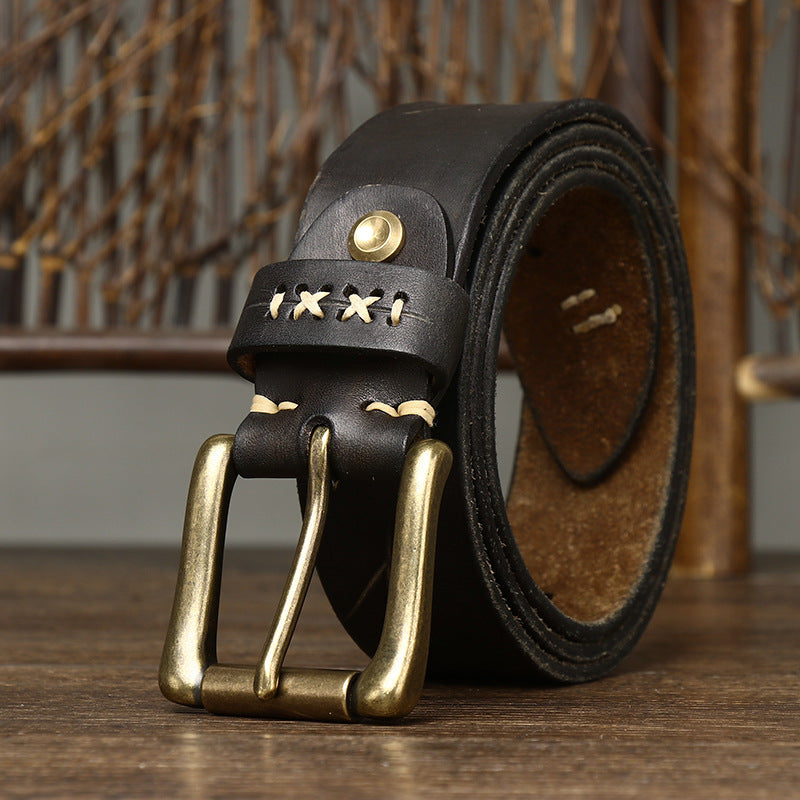 Vintage Distressed Men's Belt with Hand - Stitching