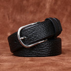 Textured Lychee Pattern Men's Genuine Leather Belt, Silver Pin Buckle for Business and Casual Wear in Multiple Colors