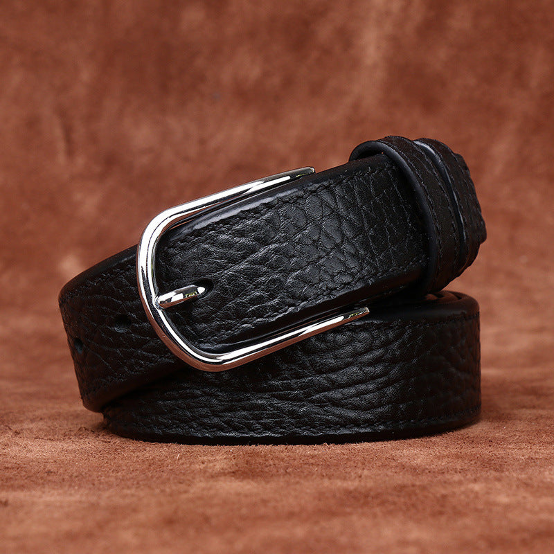 Textured Lychee Pattern Men's Genuine Leather Belt, Silver Pin Buckle for Business and Casual Wear in Multiple Colors