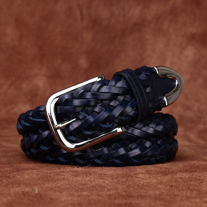 Men's Genuine Leather Belt with Woven Texture, Accented by Metal Buckle, Creating Casual Fashion Sense