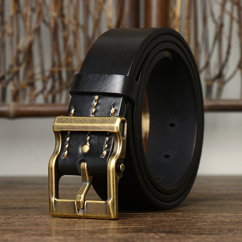 Tough Guy Style Men's Genuine Leather Belt, Bold Metal Buckle Interprets Uninhibited Charm