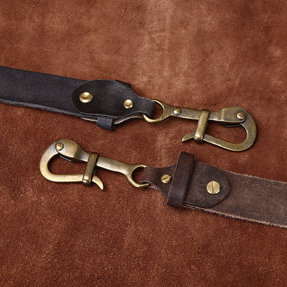 Handmade Retro Leather Men's Belt, American Workwear Style Brass Hook Buckle Distressed Belt