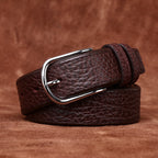 Textured Lychee Pattern Men's Genuine Leather Belt, Silver Pin Buckle for Business and Casual Wear in Multiple Colors