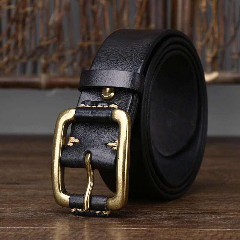 Vintage Distressed Men's Genuine Leather Belt, Classic Metal Buckle, Highlighting Retro Trendy Charm